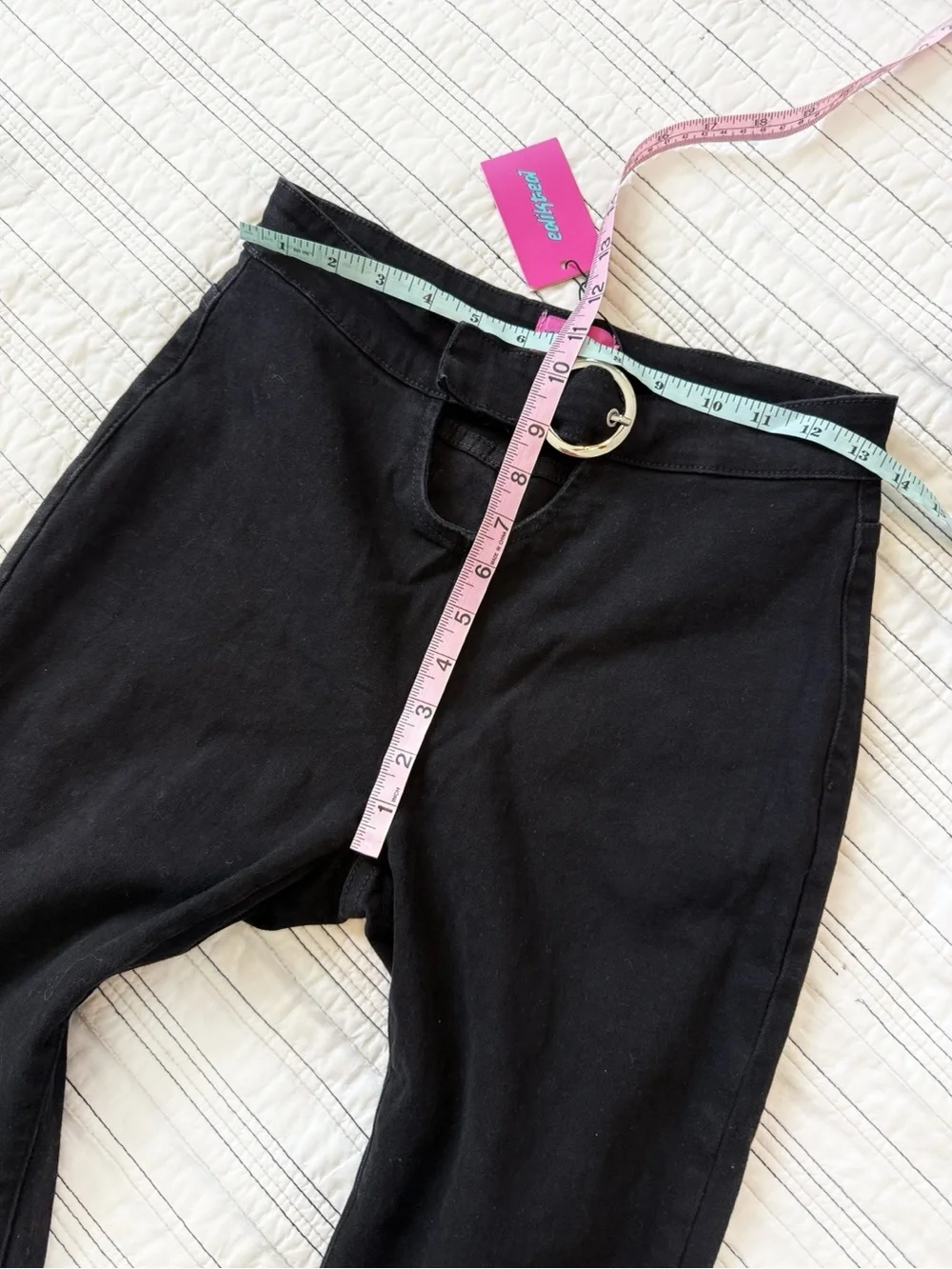 NWT Edikted Olympia Cut Out Buckle Keyhole Flare Jeans Black Size Medium